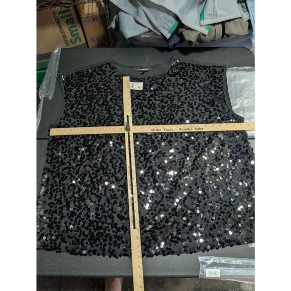 NWT Lane Bryant Top Black Mesh Sequin Disk Front Cap Sleeve Party Shirt Women's - Picture 6 of 6